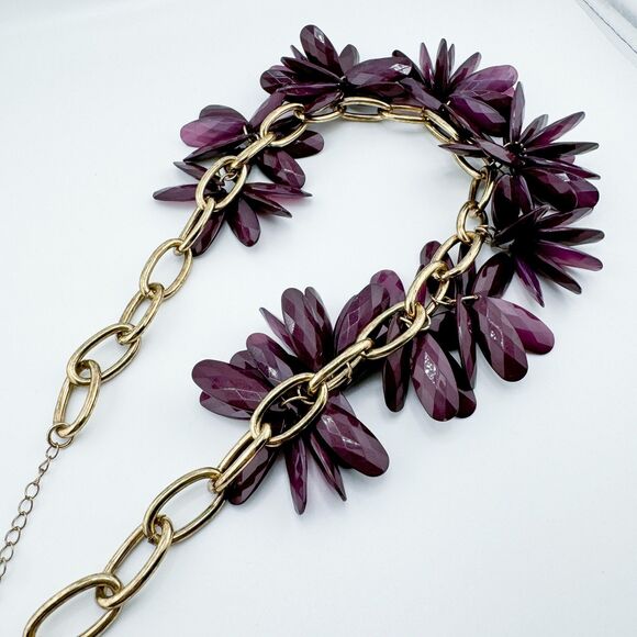 Vintage Plum Flowered Brutalist Paperclip Necklace Retro Bold Statement - Picture 6 of 8